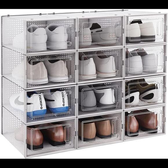 12 Pack Clear Plastic Stackable Shoe Boxes, Drop Front Shoe Organizer for Closet - Picture 1 of 6